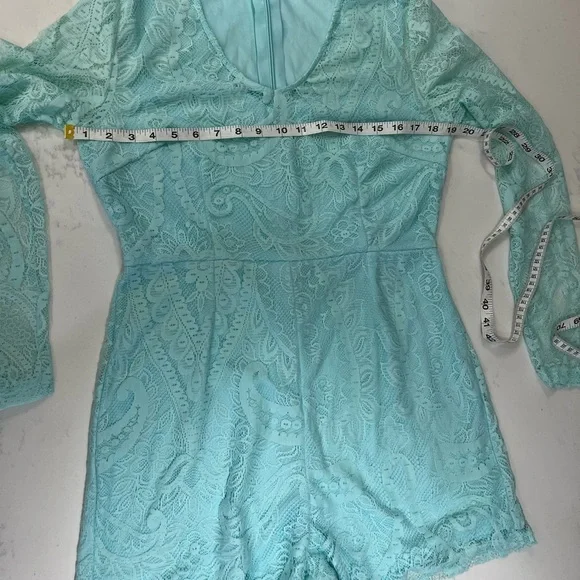 Light Blue Lace Long Sleeve Romper - Picture 6 of 12